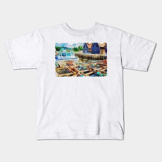 Lobster Traps and Boat Montague PEI 3 Kids T-Shirt by Robert Alsop